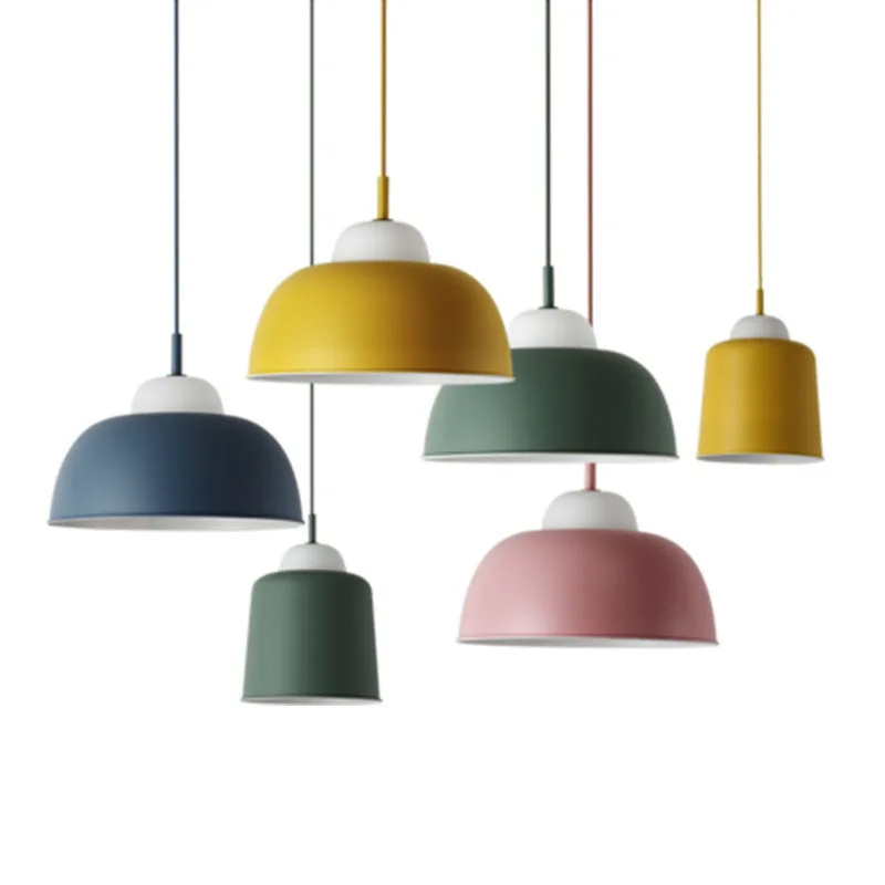 

Post Modern Pendant Lamp Hanging Nordic Yellow Pink Blue Green Restaurant Pendant Light Suspension Scandinavia Metal Pendant