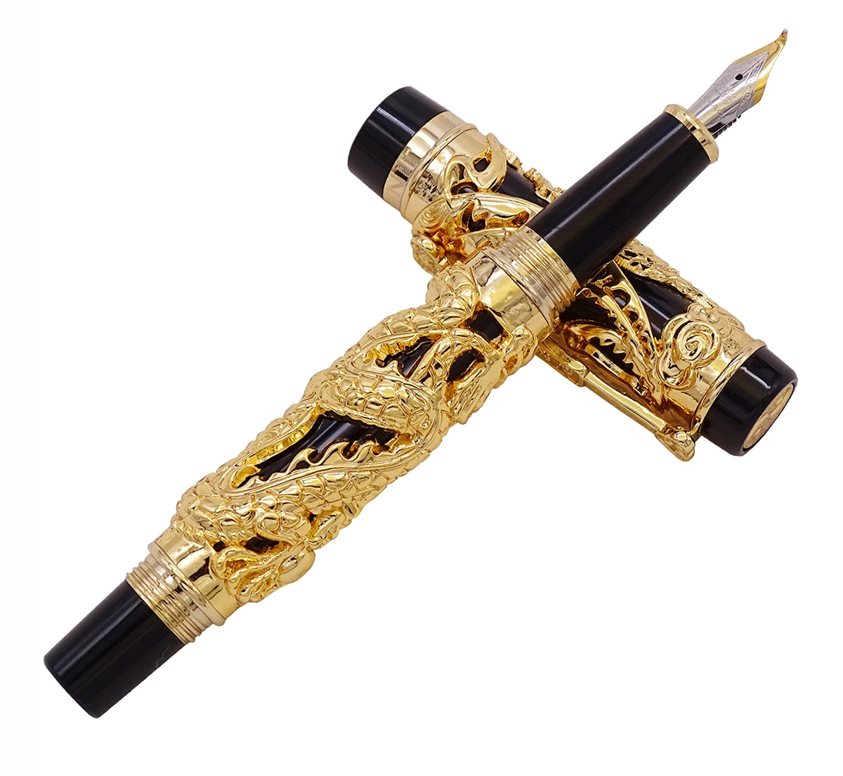 

Ручка перьевая Jinhao с Фениксом, винтажная Роскошная каллиграфия, металлическая полностью золотистая и черная резьба, подарок для офиса