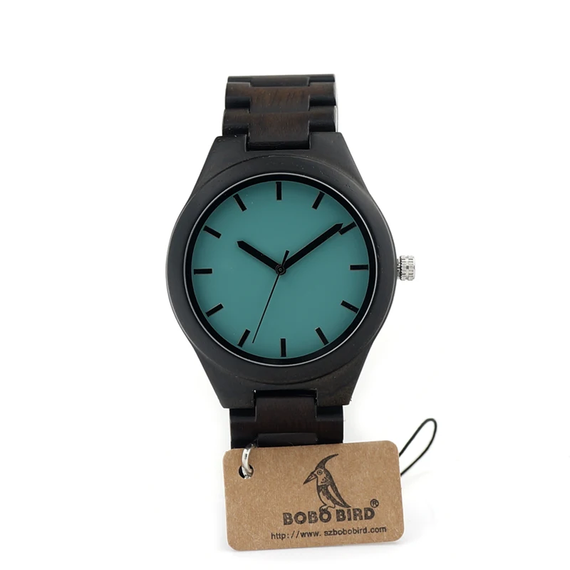 BOBO BIRD CdI21 Ebony Wooden Mens Watch With Luxury Tches Movement Quartz Blue Dial Plate As Gift For Men Relogio