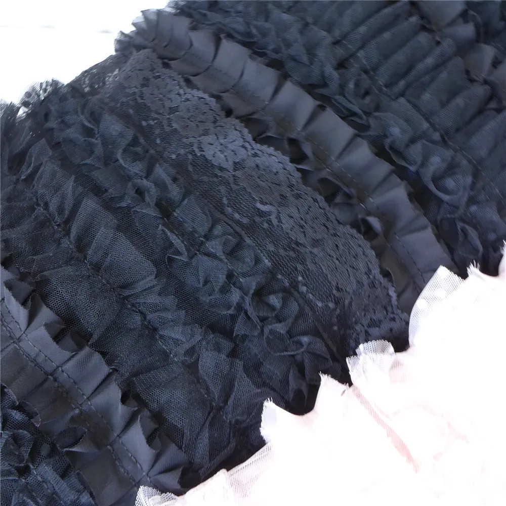 Layered 3D Ruffle Mesh Lace Fabric With Polka Dot Print Gowns Pleated Bridal Pink Black 1 Yard|Кружево| |