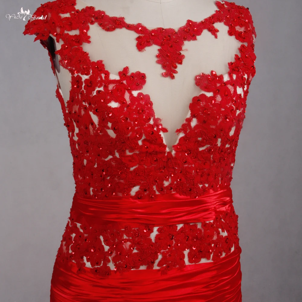 Rse796 реальные фотографии yiaibridal Праздничное платье плюс Размеры Кепки рукава длинные красные Русалка платье для выпускного вечера