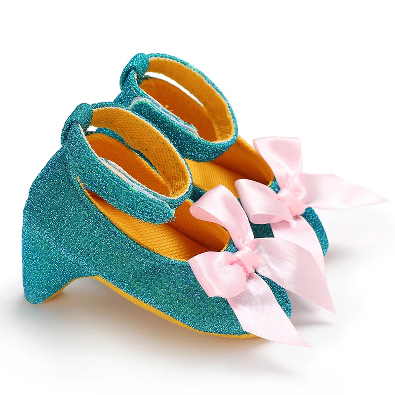 Новые туфли на высоком каблуке с блестками для новорожденных девочек детская кожаная обувь принцессы с бантиком и помпоном для малышей Лидер продаж