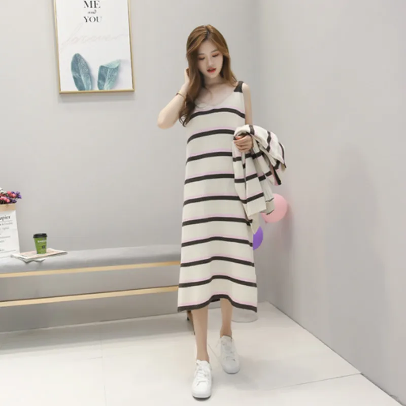 

Winter Two Piece Set for Woman Clothes 2019 Korean Knitted Striped Long Coat + Maxi Dress Women Set Autumn Ensemblesweater