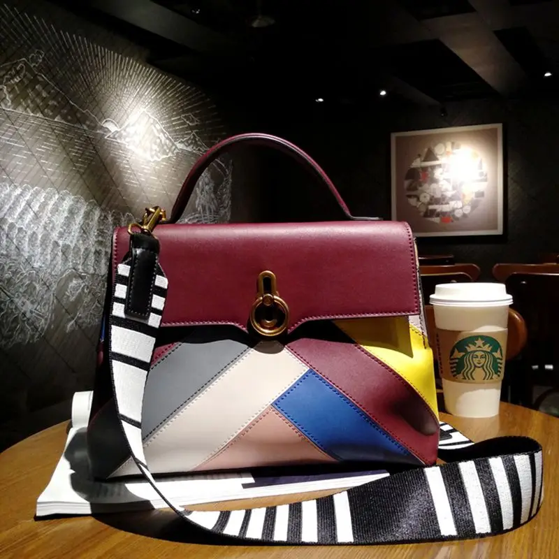 

2019 High-grade Cowhide Splice Panelled Women Leather Handbags Top-quality Genuine Leather Shoulder Messenger Bag Bolsa Feminina