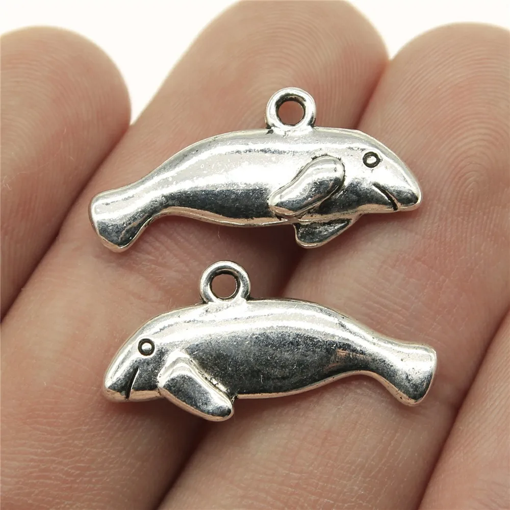 

WYSIWYG 10pcs 24x11mm Manatee Charm Pendants For Jewelry Making Antique Silver Seal Pendants Charm Seal
