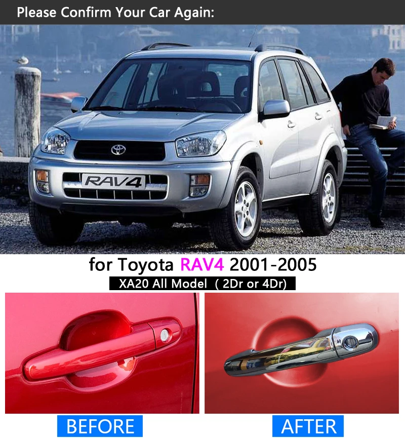 Для Toyota RAV4 2001-2005 XA20 Хромированная ручка Накладка набор 2002 2003 2004 RAV 4 автомобильные аксессуары наклейки для стайлинга автомобилей