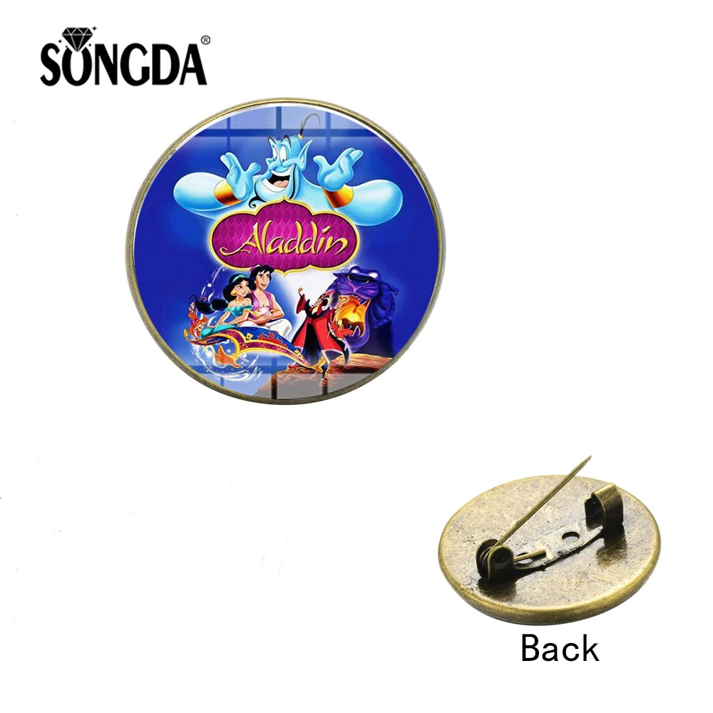 

SONGDA Aladdin and The Magic Lamp Brooch Jasmine Princess Arabian Nights Glass Round Gem Cartoon Backpack Bags Metal Pins Badge