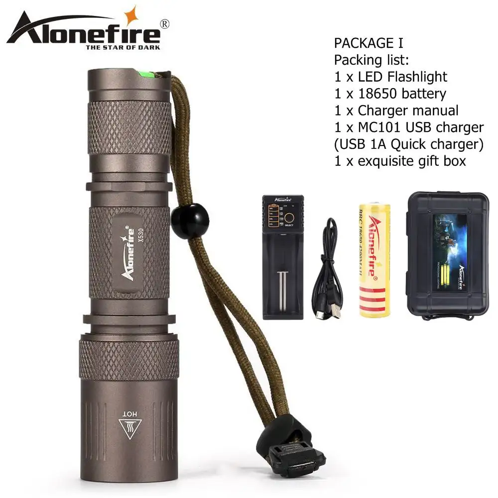 Package A AloneFire X530 портативный светодиодный светильник 18650 Карманный светильник Cree XML L2 тактический светодиодный светильник водонепроницаемый 5 режимов поисковый светильник - Испускаемый цвет: Package A
