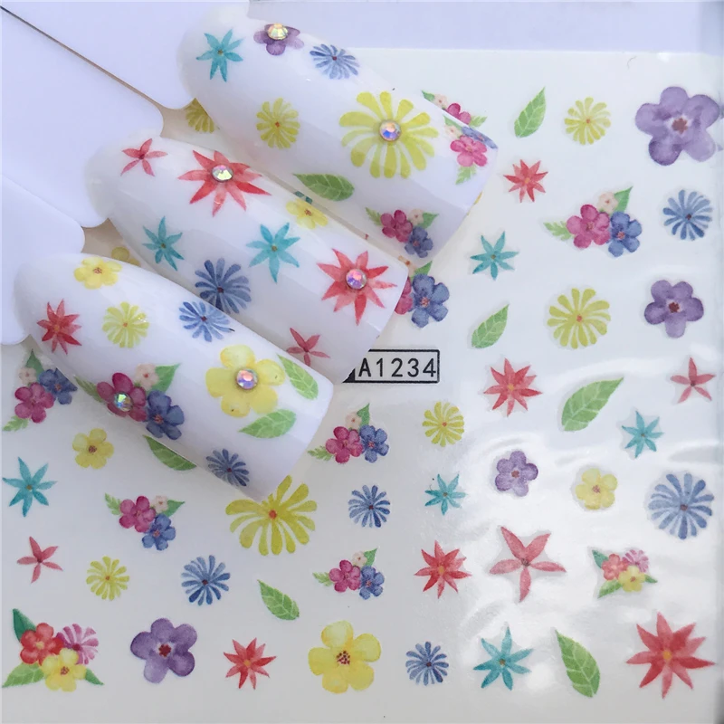 WUF 1 лист звезды/цветы/трава стиль наклейки для ногтей искусство Красочные Полный обертывания наклейка на ногти водная Типсы