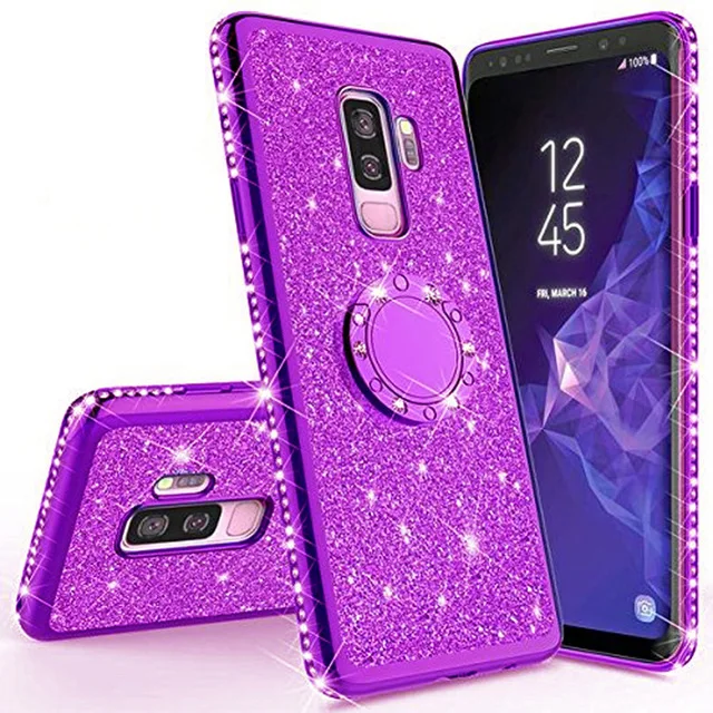Сияющий блеск Магнитный чехол для samsung Galaxy S10 S10e S8 S9 плюс A5 A7 A6 A8 Note 8 9 Bling 360 кольцо задняя крышка - Цвет: Purple
