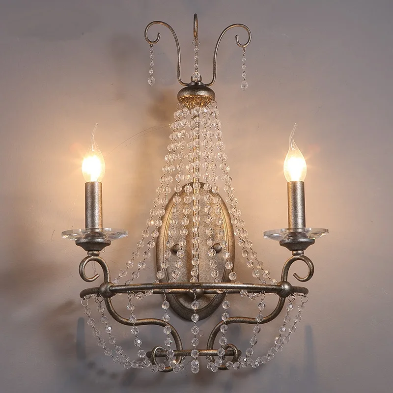 

American Crystal Wall Lamp Countryside Simple Corridor Aisle Bedroom Creative Bedside Light Mirror Front Wall Lamps TA9188