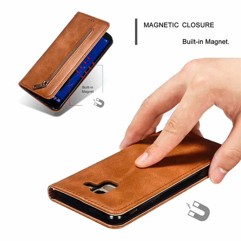 Бумажник с застежкой-молнией кожаный чехол для samsung Galaxy J8 J6 J4 Plus A6 A7 A8 J3 J5 J7 Note 9 8 чехол-книжка на магните чехол для телефона чехол