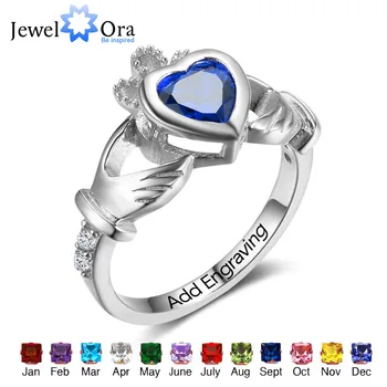 

925 Sterling Silver Claddagh Rings Heart Customized Birthstones Rings Irish Love& Friendship Jewelry JewelOra RI102799