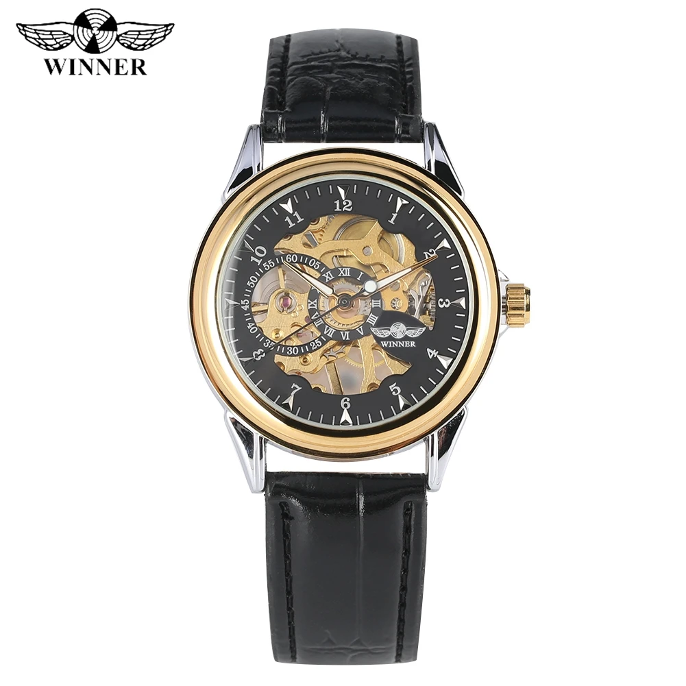 

Fashion Stainless Steel Skeleton Transparent Hand-winding Mechanical Watch for Men Luminous Function Leather Strap Man Watches