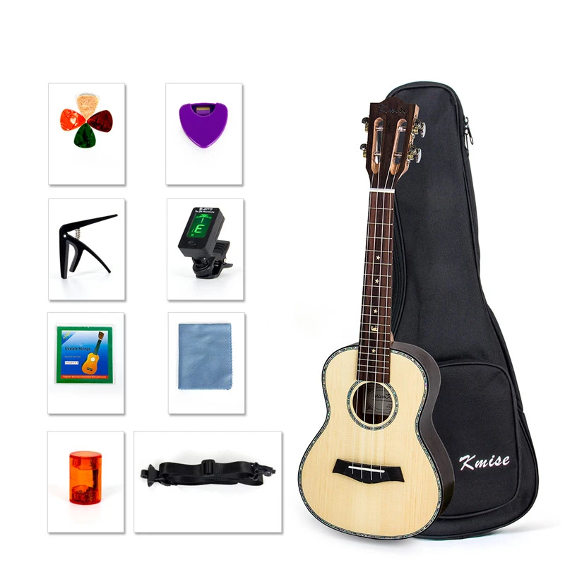 Kmise Concert Ukulele Electric Acoustic Solid Spruce Top Sapele Ukelele