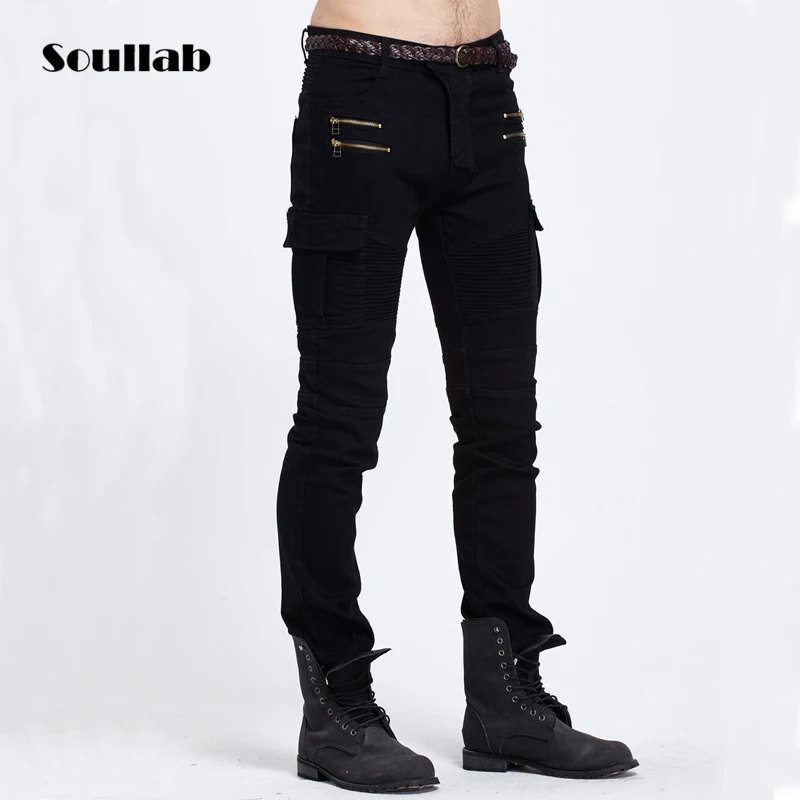 Mens over size brand clothing hip hop biker jeans motorcycle pencil ...