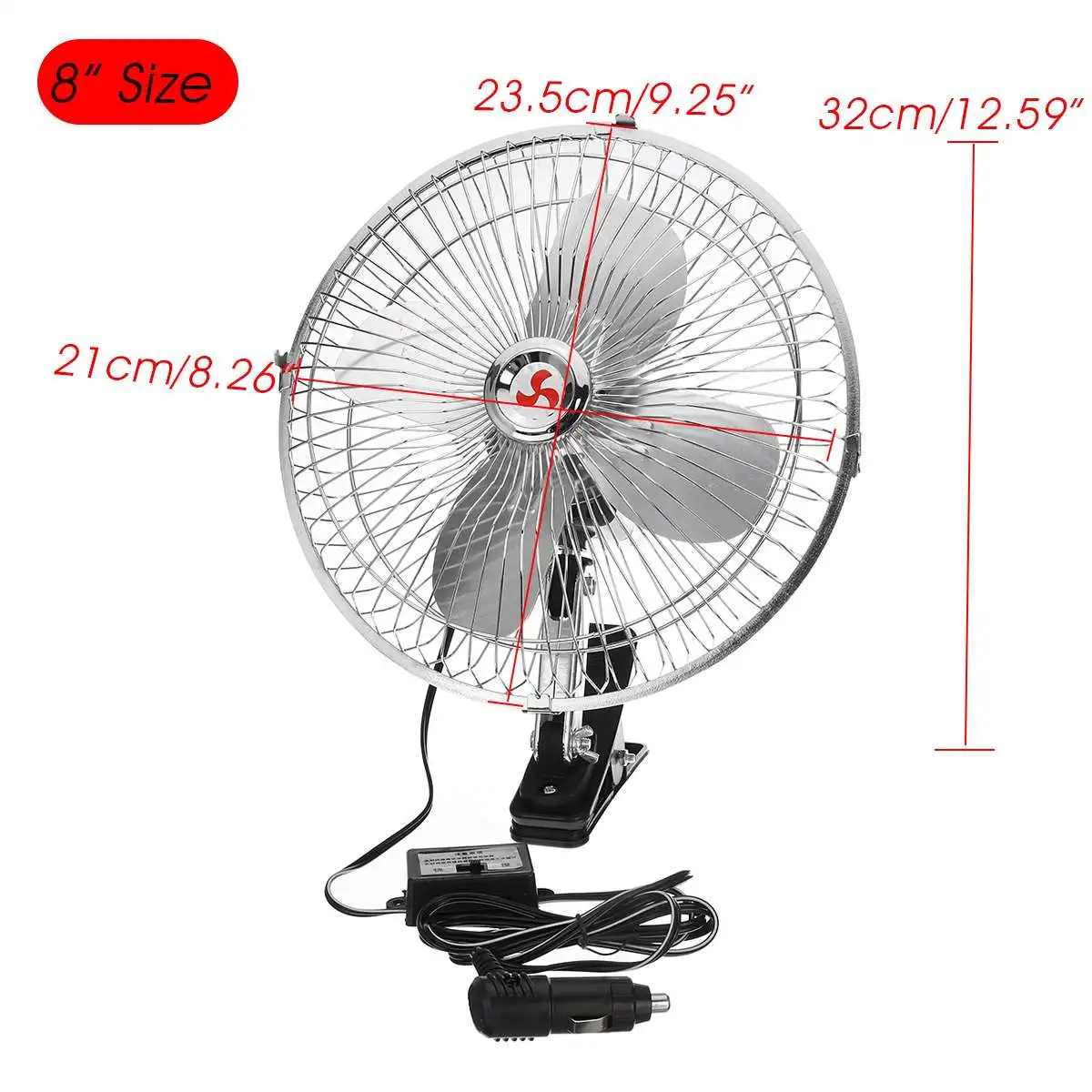 12V/24V 8"/10" Car Fan Cooling Airflow Clip-on All-Round Adjustable Electric Fans Low Noise Air Cooler For Auto Home Truck - Название цвета: 8inch 12V