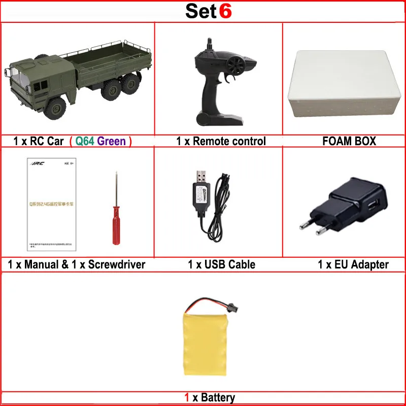 JJRC Q62 Q63 Q64 1/16 2,4G 4WD длительный срок службы батареи внедорожный военный багажник гусеничный Радиоуправляемый автомобиль пульт дистанционного управления внедорожные игрушки детские подарки - Цвет: Set6