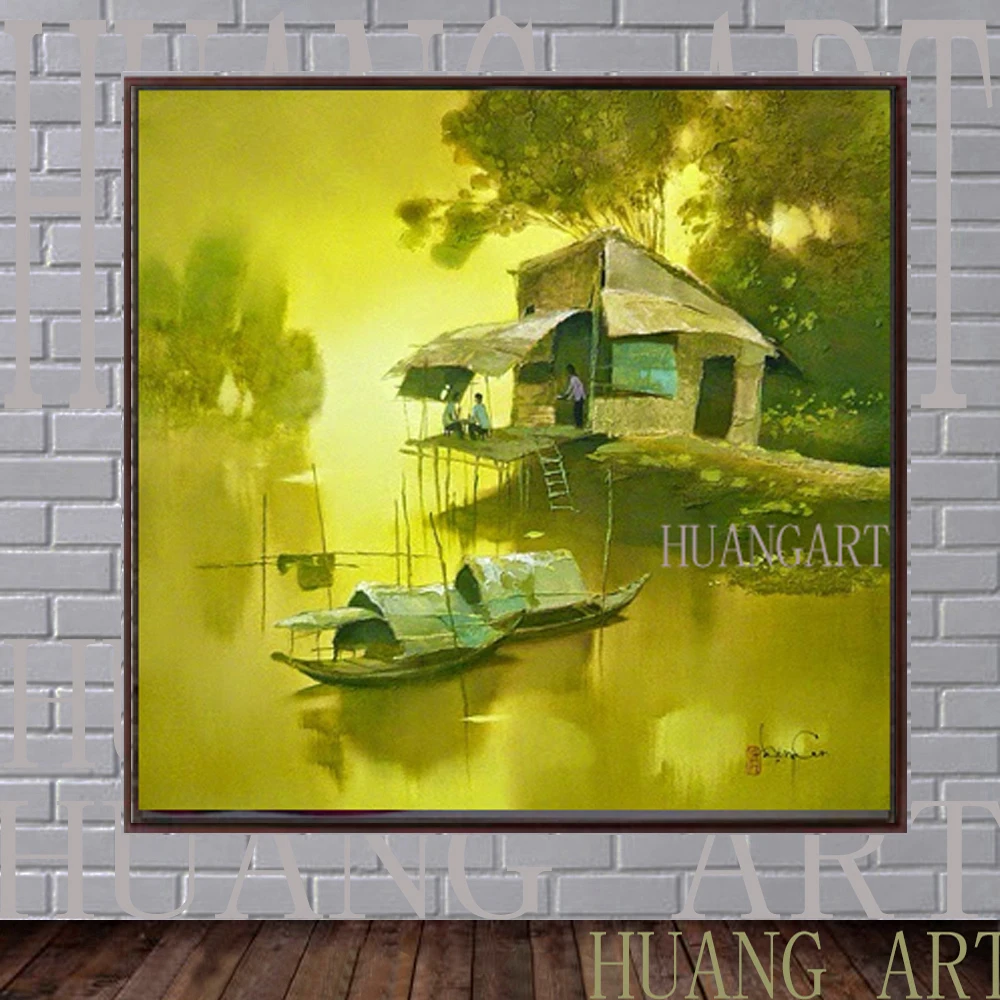 

Vietnam original landscape Artist Palnter Dang Can thatched house painting decorative family hotel club