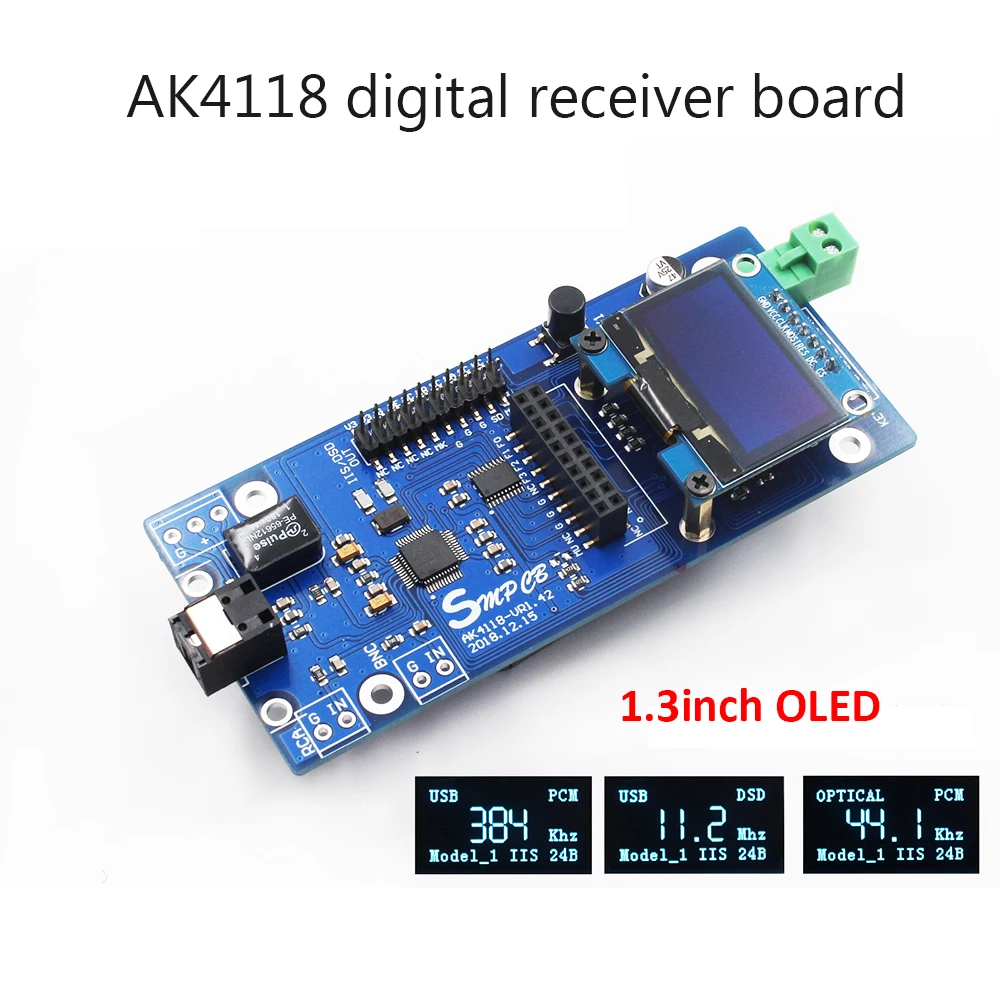 

AK4118 Digital Receiver Board Audio Decoder DAC SPDIF to IIS Coaxial Optical USB AES EBU Input Support XMOS Amanero 1.3inch OLED