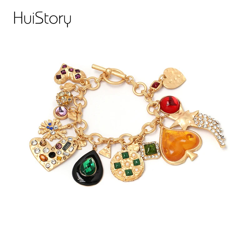 

HUISTORY Fashion Women Heart Shaped Bracelet Charm Colorful Geometric Bracelets Jewelry Girls Couple Friendship Gift Jewelry