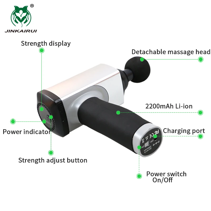 Jinkairui Электрический массажный пистолет для глубоких мышц Вибрационный расслабляющий фитнес портативный ручной профессиональный перкуссивный массаж