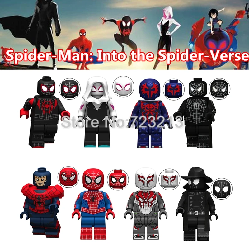 

Super Hero Into the Spider-Verse Single Sale Figure Miles Morales Shadow Gwen Ultimate Iron Spider-Man Building Blocks Set Toys
