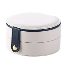 Portable Travel Jewelry Box Round Ring Earrings Bracelets Necklaces Gift Organizer Leather Storage Box