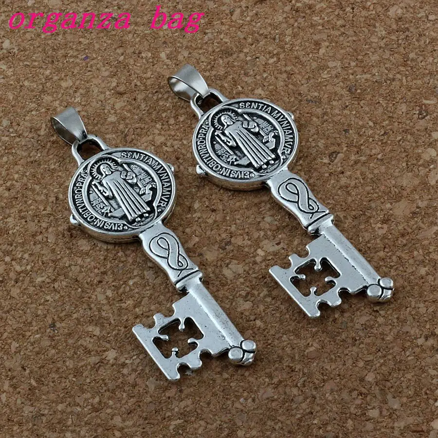 Камень изгнательный из цинкового сплава с крестом 20 шт./лот 19 5x58 мм|saint benedict|silver