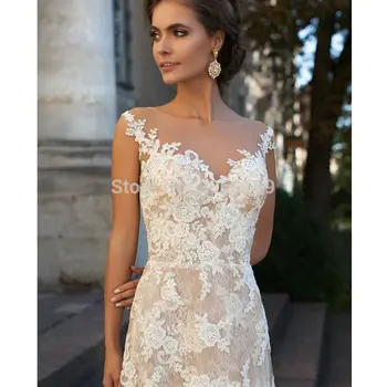 

New arrival Sexy 2020 Vestido De Noiva Scoop Mermaid Wedding Dresses Appliques See Through Back Cap Sleeve Bridal Dresses