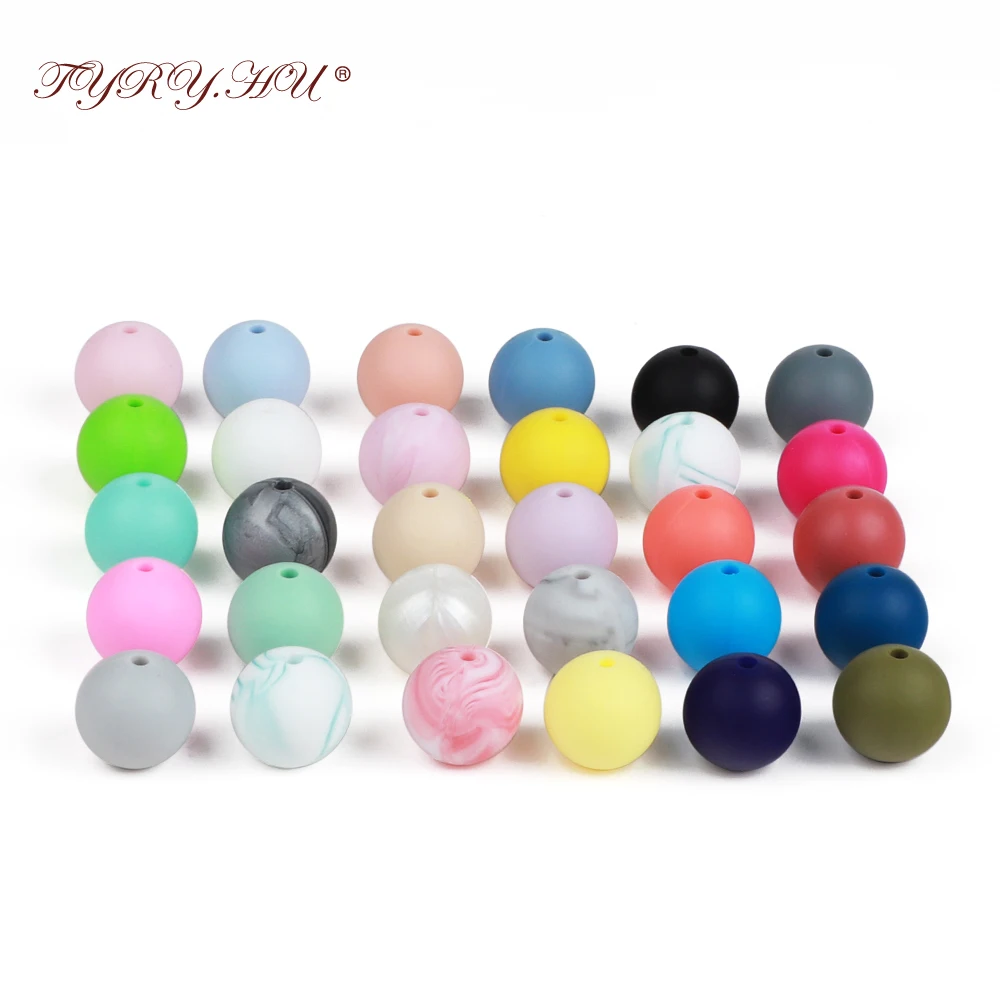 TYRY.HU 100Pcs 라운드 실리콘 비즈 15mm BPA 무료 젖꼭지 체인 액세서리 식품 학년 실리콘 Teether 젖니가 남 장난감