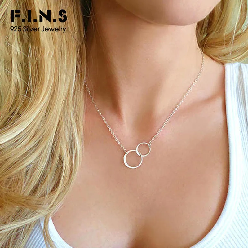 

F.I.N.S Double Crossed Circle Simple Clavicle Necklace 925 Silver Necklace for Women Minimalist Round Pendant Necklace