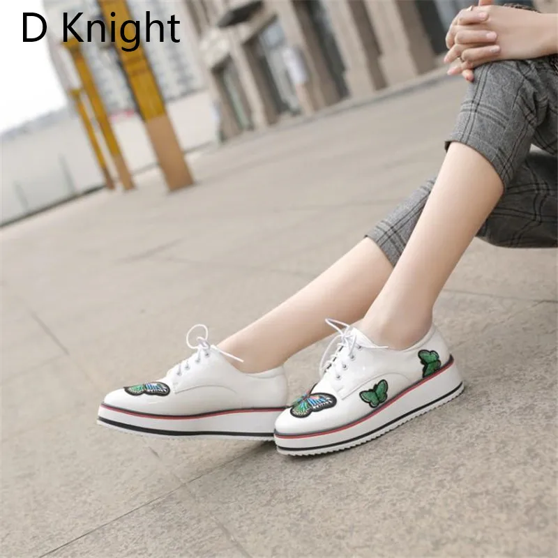 Plus Size 34-43 Women Oxford Brogue Shoes Patent Leather Wedge Heels Platform Shoes Woman Lace-up Oxford Shoes For Women Creeper (3)