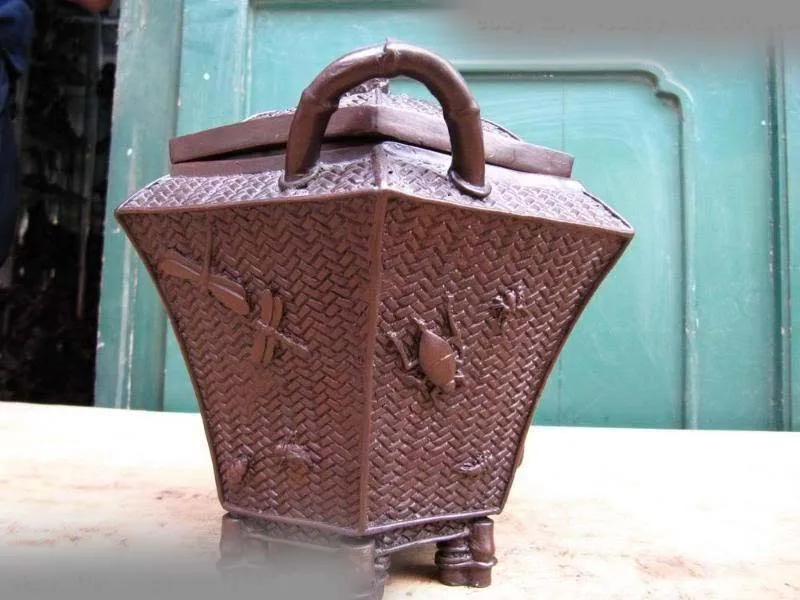 

8inch Chinese regius refined Pure Bronze Six arris hexapod Censer incense burner