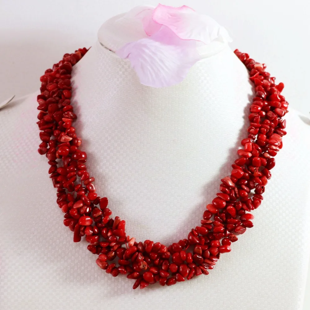 

Fashion natural red coral 9-11mm irregular gravel chip beads necklace high grade hot sale women jewelry making 18inch B522