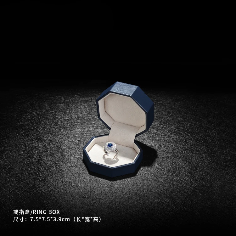 Koop Mazarine blauwe ring box voor sieraden opslag earing hanger pakket sieraden set dozen verpakking display leer fluwelen vrouwen gift