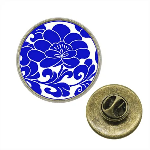 10pcs Lot 12~20mm Round Glass Cabochon Brooch Pin Blue And White Porcelain Glass Cabochon Pins