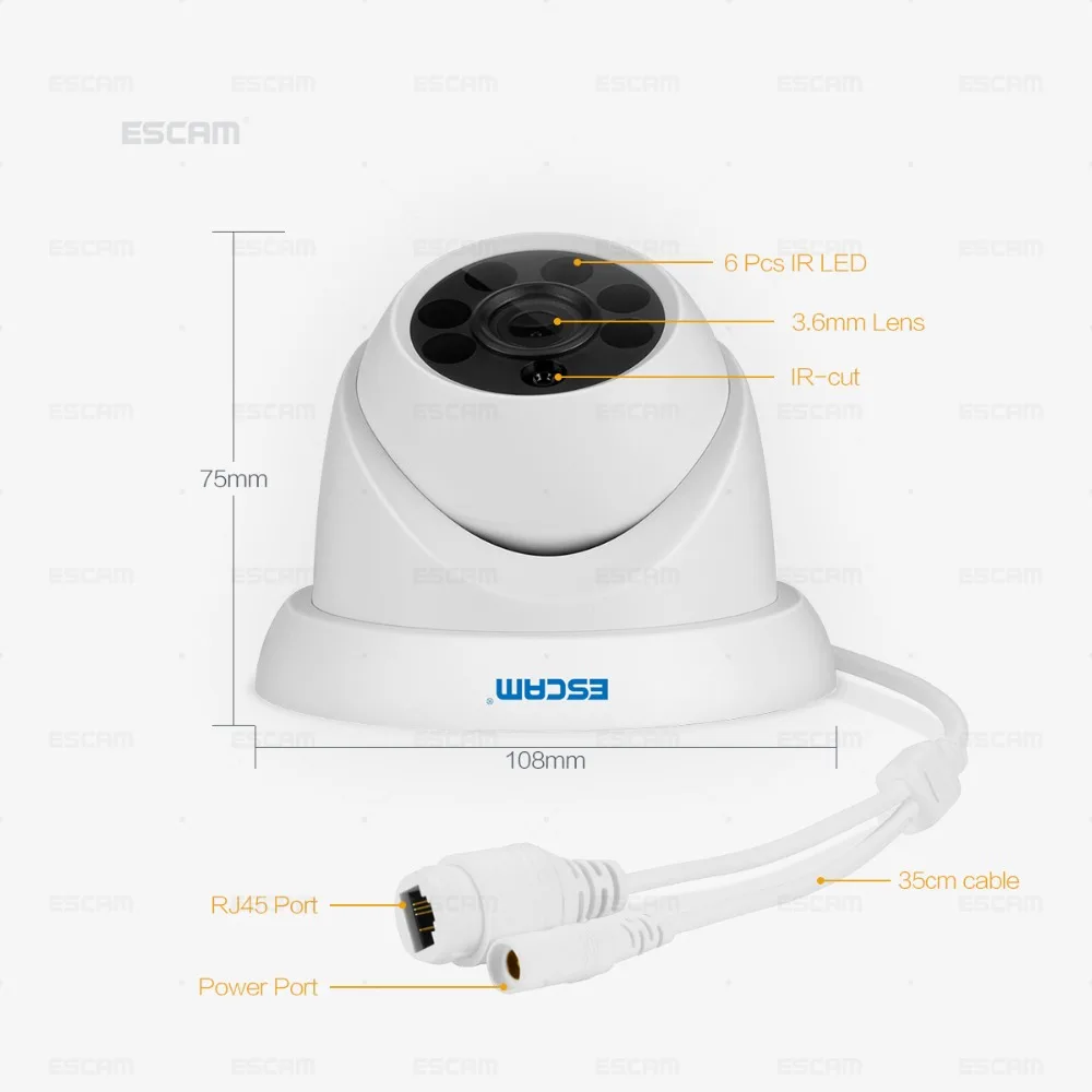 ESCAM QH001 ONVIF H.265 1080P P2P ИК купольная ip-камера с функцией интеллектуального анализа функция определения площади и количества объектов Поддержка день/ночь