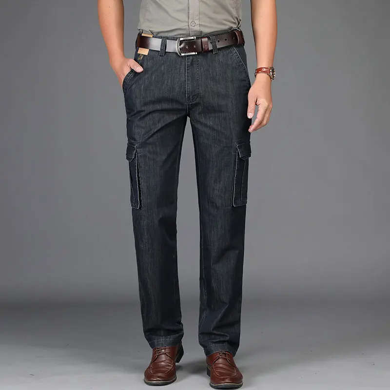 Summer JEEP Brand Cotton Cargo Jeans Elastic Men's Casual Full Length Retro Jeans Multi Pockets Cotton Pants Fashion Trousers 44 (64)