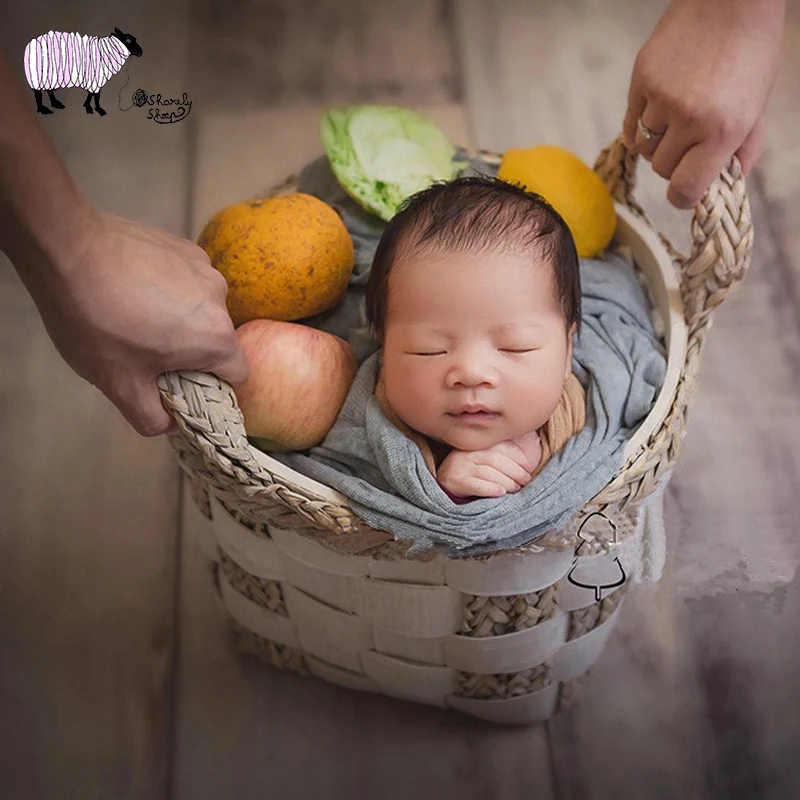 Newborn Baby Photography Plant Weaving White Basket Props Infant Photo