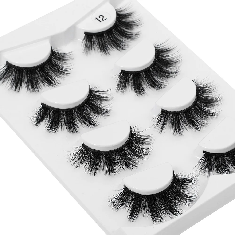 4 Pairs Soft 3D Mink Hair False Eyelashes Wispies Feathery Natural Volume Long Extension Beauty Makeup Eye Lashes | Красота и