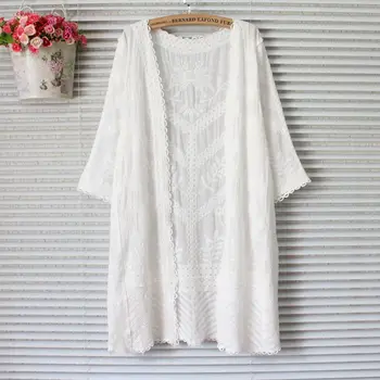 

New Sexy Women Tunic Swimsuit Bikinis Smock Cover Up Sun Protect Blouse Pareo White Cotton Beach Dress Swimwear Cover Sarongs