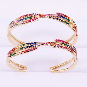 

5Pcs Latest fashion rainbow cubic zirconia cz paved Gold color 2019 elegance delicate women bangle