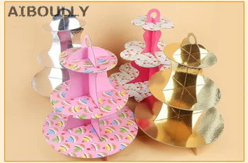 

3 Layer Cardboard Paper Cupcake Cake Stand Clear Circle Round Cupcake Plate Stand for Wedding Party Cake Display Decoration