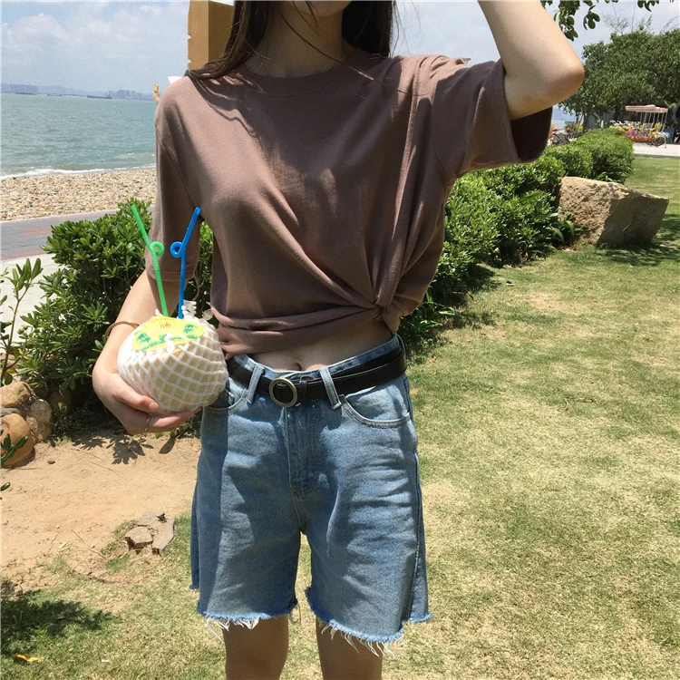 Jielur Tee Shirt 15 Solid Color Basic T Shirt Women Casual O-neck Harajuku Summer Top Korean Hipster White Tshirt S-XL