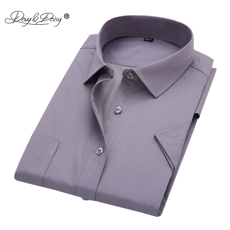 DAVYDAISY 2019 جديد وصول الرجال الصيف قصيرة الأكمام قميص الرجال الأعمال العمل قمصان رجل الصلبة حك قميص العلامة التجارية الملابس DS215