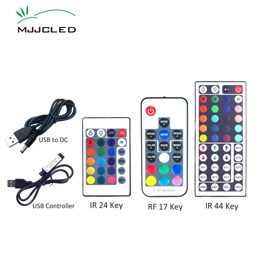 

USB RGB LED Controller DC 5~24V 17 24 44 Keys RF Wireless Mini Remote Controller for 5050 3528 RGB LED Strip lights Tape Home