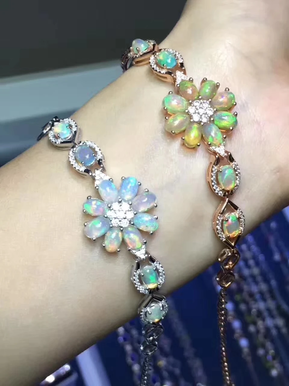 Bracelet opale multicolore naturel Bracelet pierre gemme naturelle 925 bracelet en argent femme mod