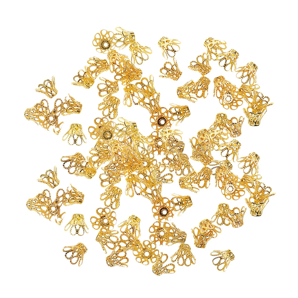 100pcs Gold Tone Iron Metal Flower Bead Caps For Jewelry Making 12 x 7mm