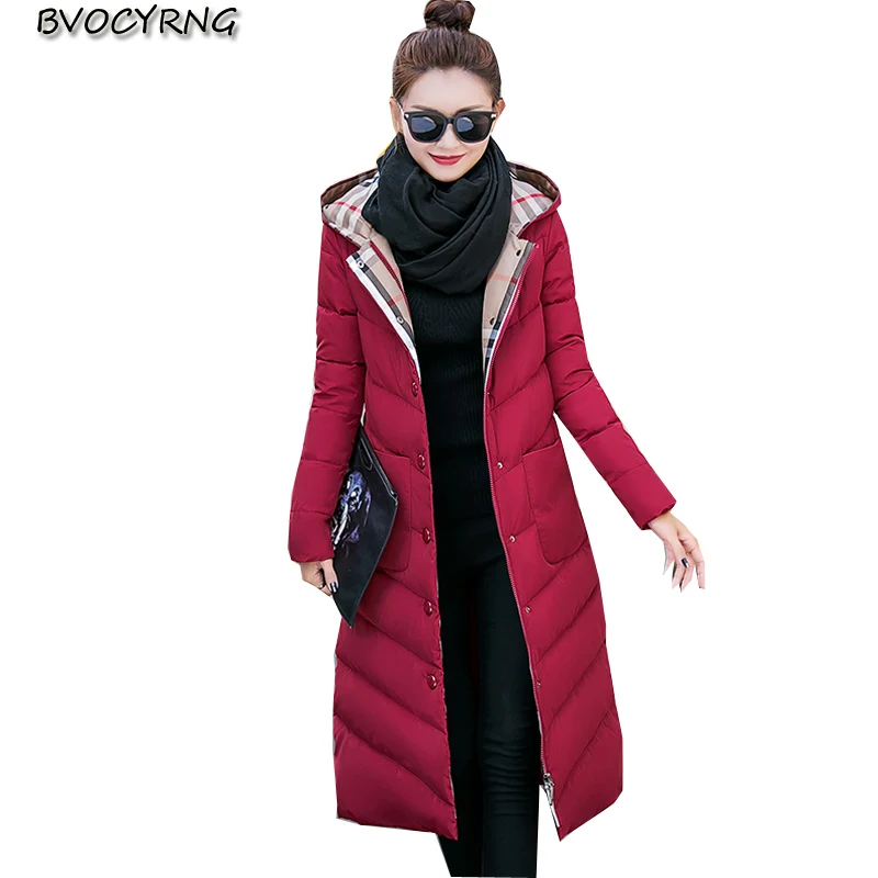 

2017New Winter European Big Yards Women Long Style Coat High-end Elegant Warm Feather Cotton Hooded Jacket Slim Parka Q554